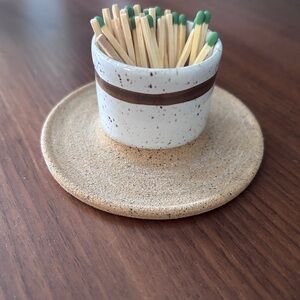 Speckled & Gold Gilded Ceramic Match Holder / Striker